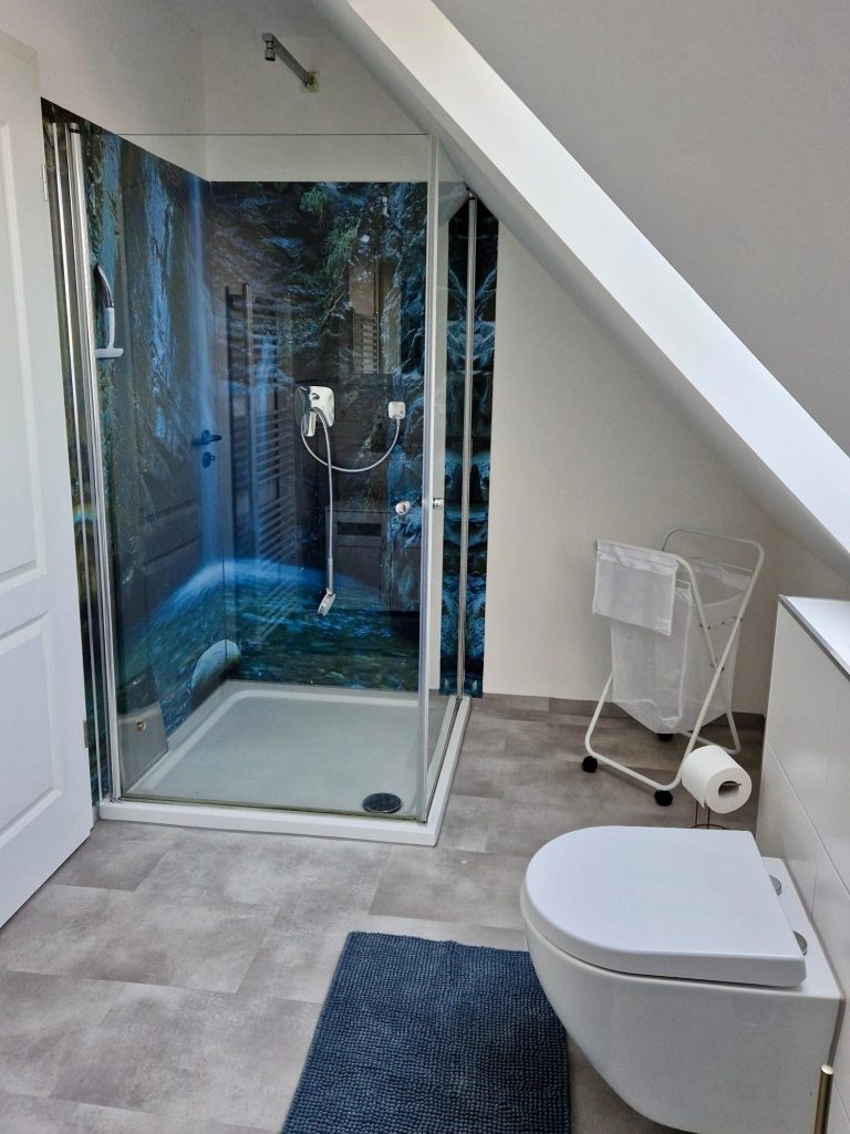 Modernes Badezimmer mit großzügiger Dusche – frisch renoviert und komfortabel ausgestattet