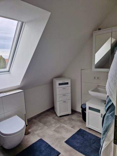 Modernes Badezimmer mit geräumiger Dusche und Tageslicht